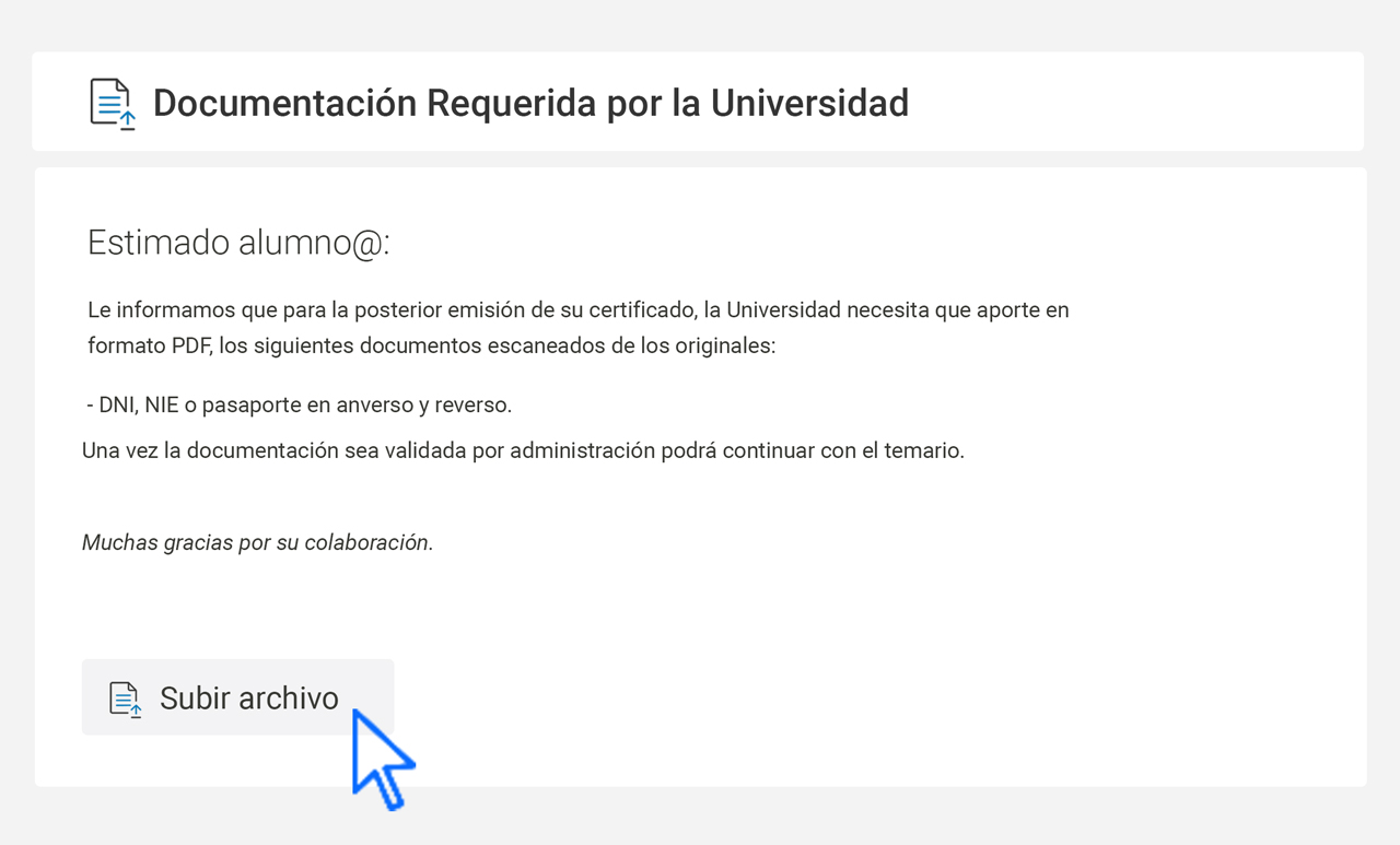 donde subir titulacion  TECH Universidad